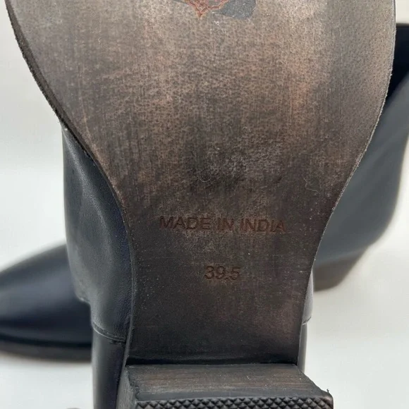 NEW Free People Charm Double V Ankle Bootie  Blue Leather Stacked Heel Size 39.5 - Picture 12 of 13